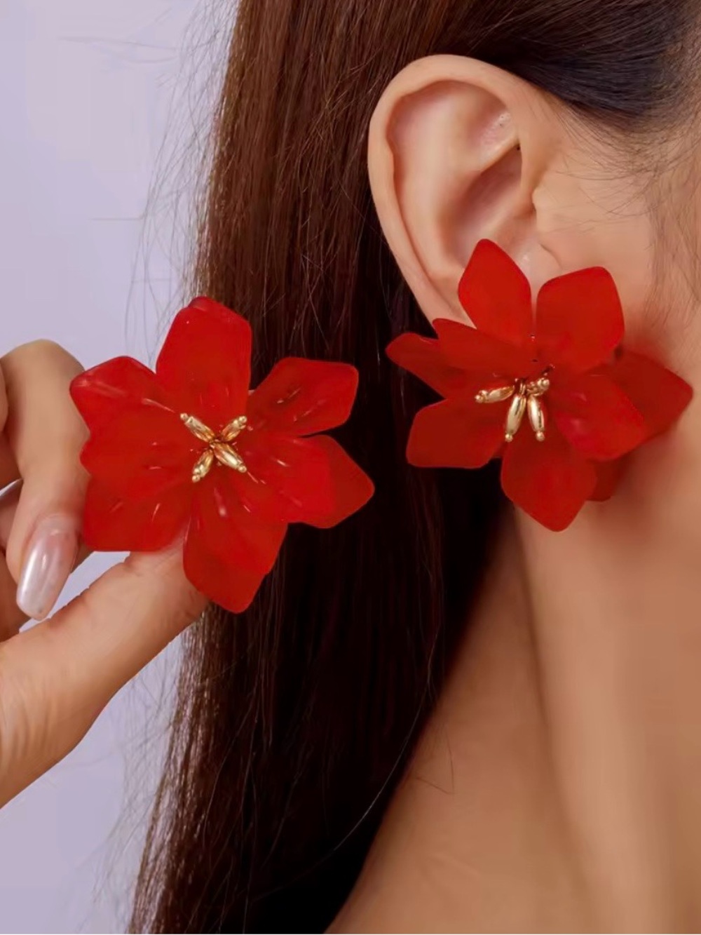 Red Floral Statement Earrings